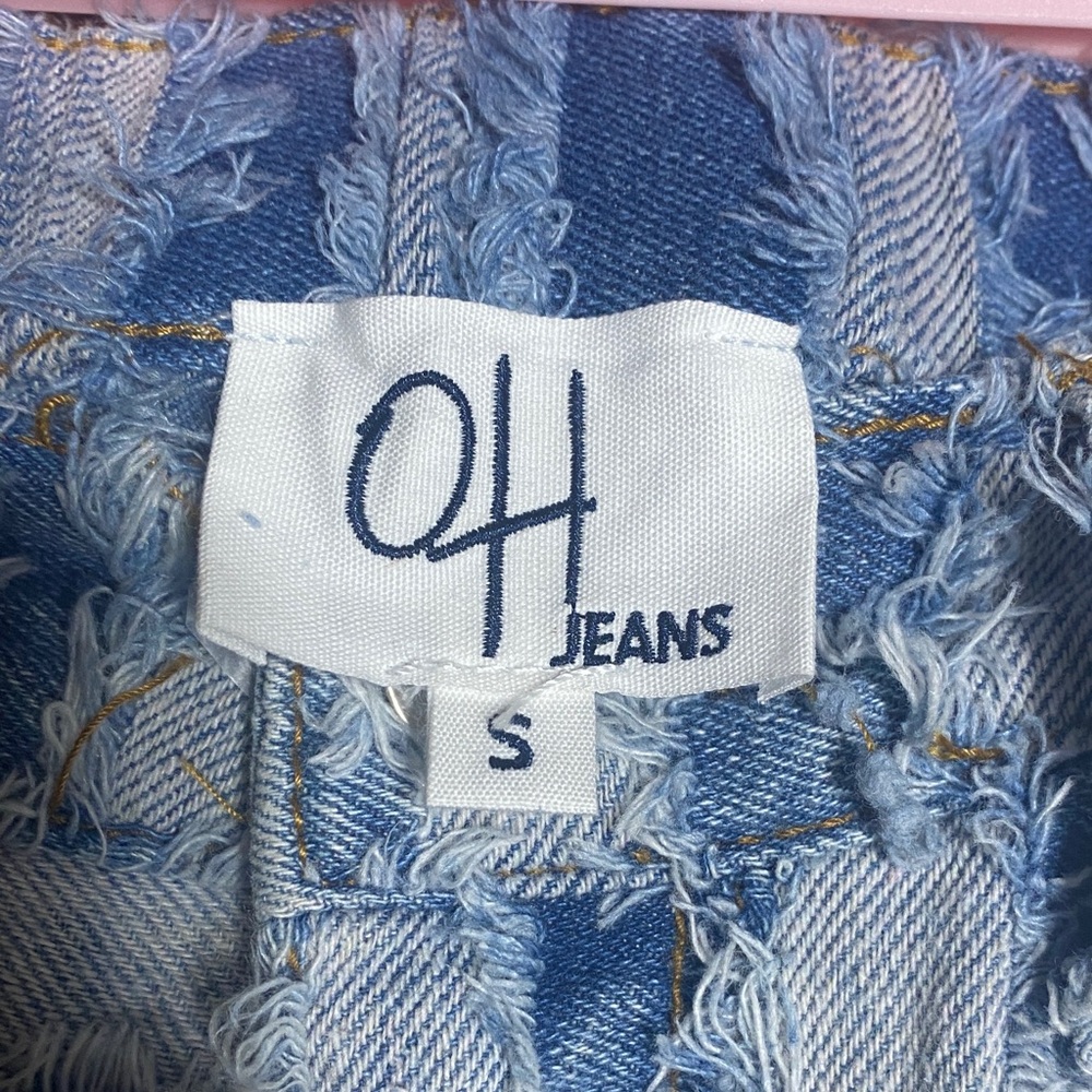 Oli & Hali Distressed Raw Edge Patchwork Denim Wide Leg Jeans - Picture 5 of 9